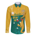 Personalised Boxing Kangaroo Long Sleeve Button Shirt Aussie Oi Oi Oi Sporty National Color - Aussie Hoodie