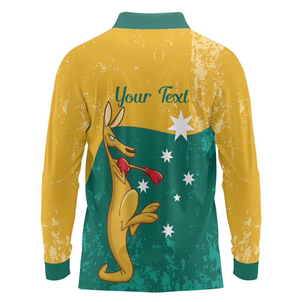 Personalised Boxing Kangaroo Long Sleeve Polo Shirt Aussie Oi Oi Oi Sporty National Color - Aussie Hoodie