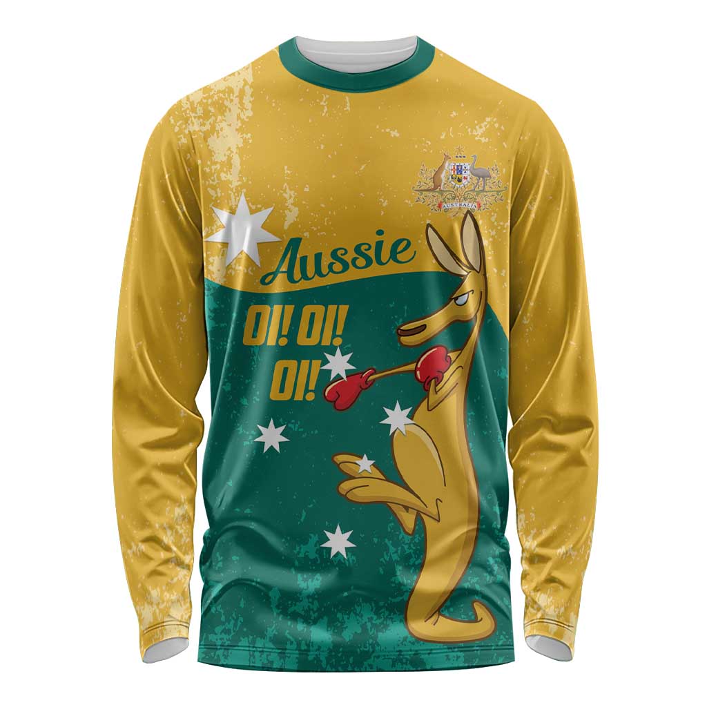 Personalised Boxing Kangaroo Long Sleeve Shirt Aussie Oi Oi Oi Sporty National Color - Aussie Hoodie