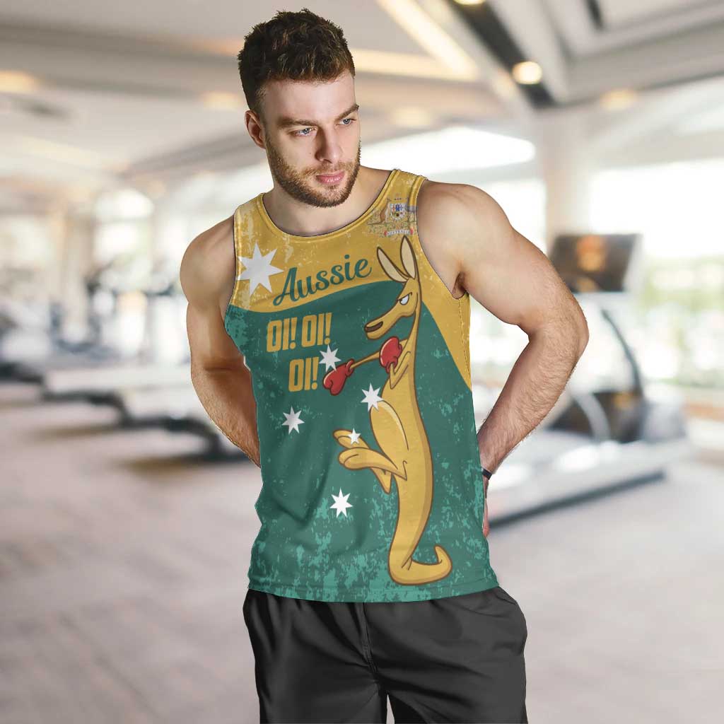 Personalised Boxing Kangaroo Men Tank Top Aussie Oi Oi Oi Sporty National Color - Aussie Hoodie