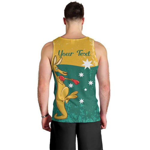 Personalised Boxing Kangaroo Men Tank Top Aussie Oi Oi Oi Sporty National Color - Aussie Hoodie