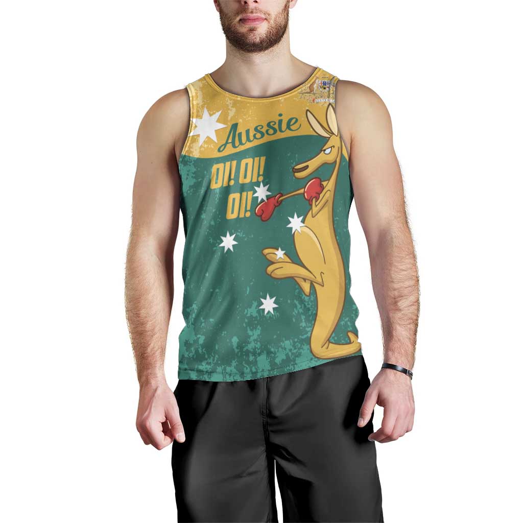 Personalised Boxing Kangaroo Men Tank Top Aussie Oi Oi Oi Sporty National Color - Aussie Hoodie