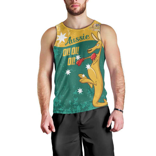 Personalised Boxing Kangaroo Men Tank Top Aussie Oi Oi Oi Sporty National Color - Aussie Hoodie