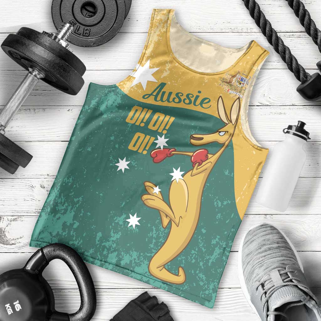 Personalised Boxing Kangaroo Men Tank Top Aussie Oi Oi Oi Sporty National Color - Aussie Hoodie