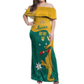 Personalised Boxing Kangaroo Off Shoulder Maxi Dress Aussie Oi Oi Oi Sporty National Color - Aussie Hoodie