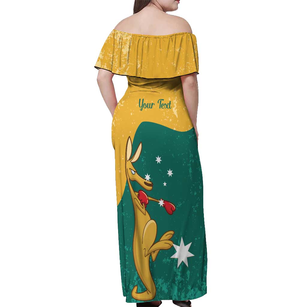 Personalised Boxing Kangaroo Off Shoulder Maxi Dress Aussie Oi Oi Oi Sporty National Color - Aussie Hoodie