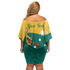 Personalised Boxing Kangaroo Off Shoulder Short Dress Aussie Oi Oi Oi Sporty National Color - Aussie Hoodie