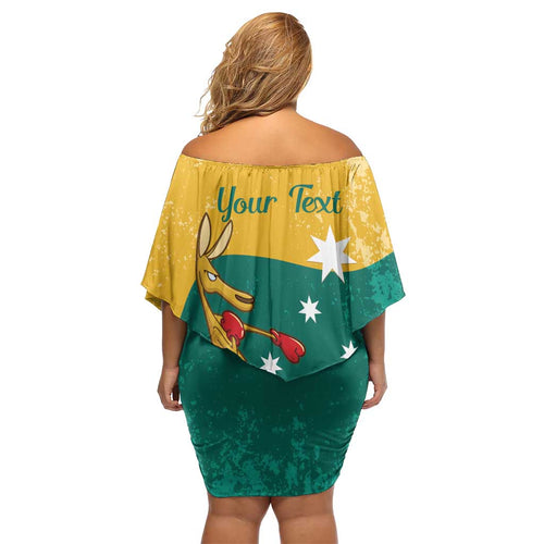 Personalised Boxing Kangaroo Off Shoulder Short Dress Aussie Oi Oi Oi Sporty National Color - Aussie Hoodie