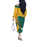 Personalised Boxing Kangaroo Off The Shoulder Long Sleeve Dress Aussie Oi Oi Oi Sporty National Color - Aussie Hoodie