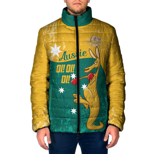 Personalised Boxing Kangaroo Padded Jacket Aussie Oi Oi Oi Sporty National Color - Aussie Hoodie