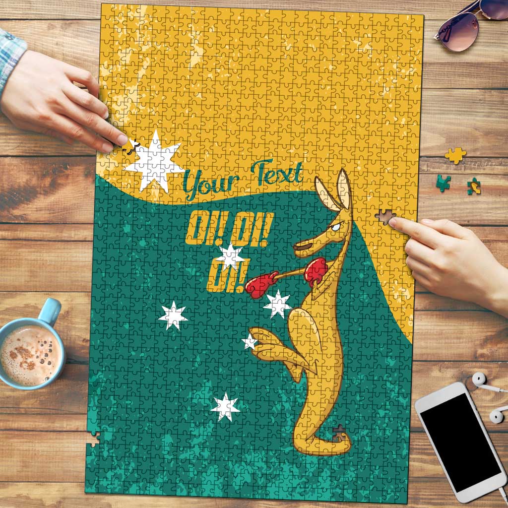 Personalised Boxing Kangaroo Puzzle Aussie Oi Oi Oi Sporty National Color - Aussie Hoodie