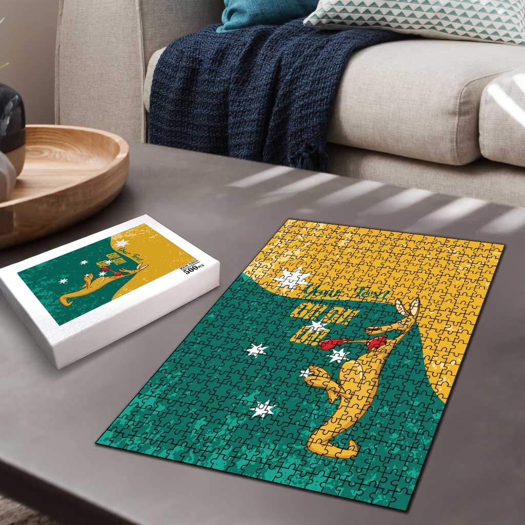 Personalised Boxing Kangaroo Puzzle Aussie Oi Oi Oi Sporty National Color - Aussie Hoodie