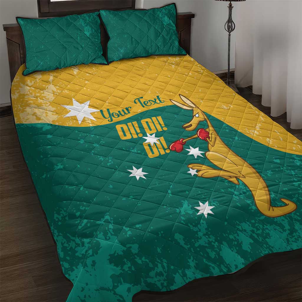 Personalised Boxing Kangaroo Quilt Bed Set Aussie Oi Oi Oi Sporty National Color - Aussie Hoodie