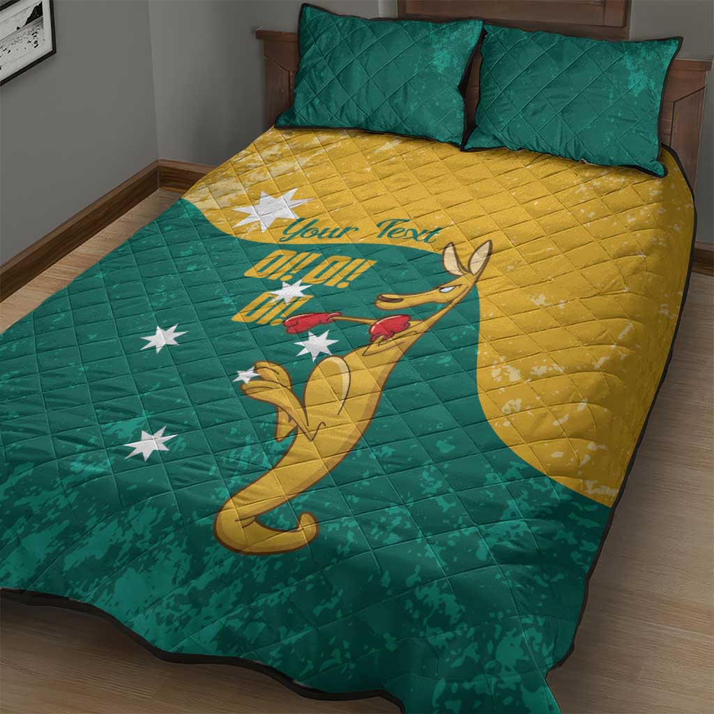Personalised Boxing Kangaroo Quilt Bed Set Aussie Oi Oi Oi Sporty National Color - Aussie Hoodie