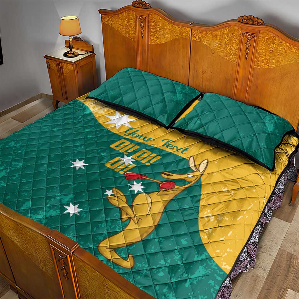 Personalised Boxing Kangaroo Quilt Bed Set Aussie Oi Oi Oi Sporty National Color - Aussie Hoodie
