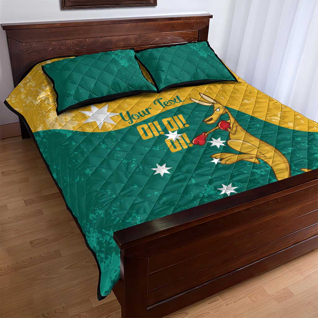 Personalised Boxing Kangaroo Quilt Bed Set Aussie Oi Oi Oi Sporty National Color - Aussie Hoodie