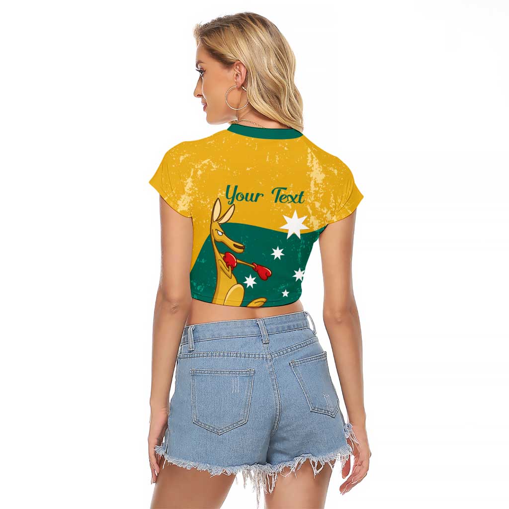 Personalised Boxing Kangaroo Raglan Cropped T Shirt Aussie Oi Oi Oi Sporty National Color - Aussie Hoodie