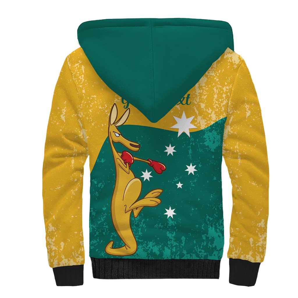 Personalised Boxing Kangaroo Sherpa Hoodie Aussie Oi Oi Oi Sporty National Color - Aussie Hoodie