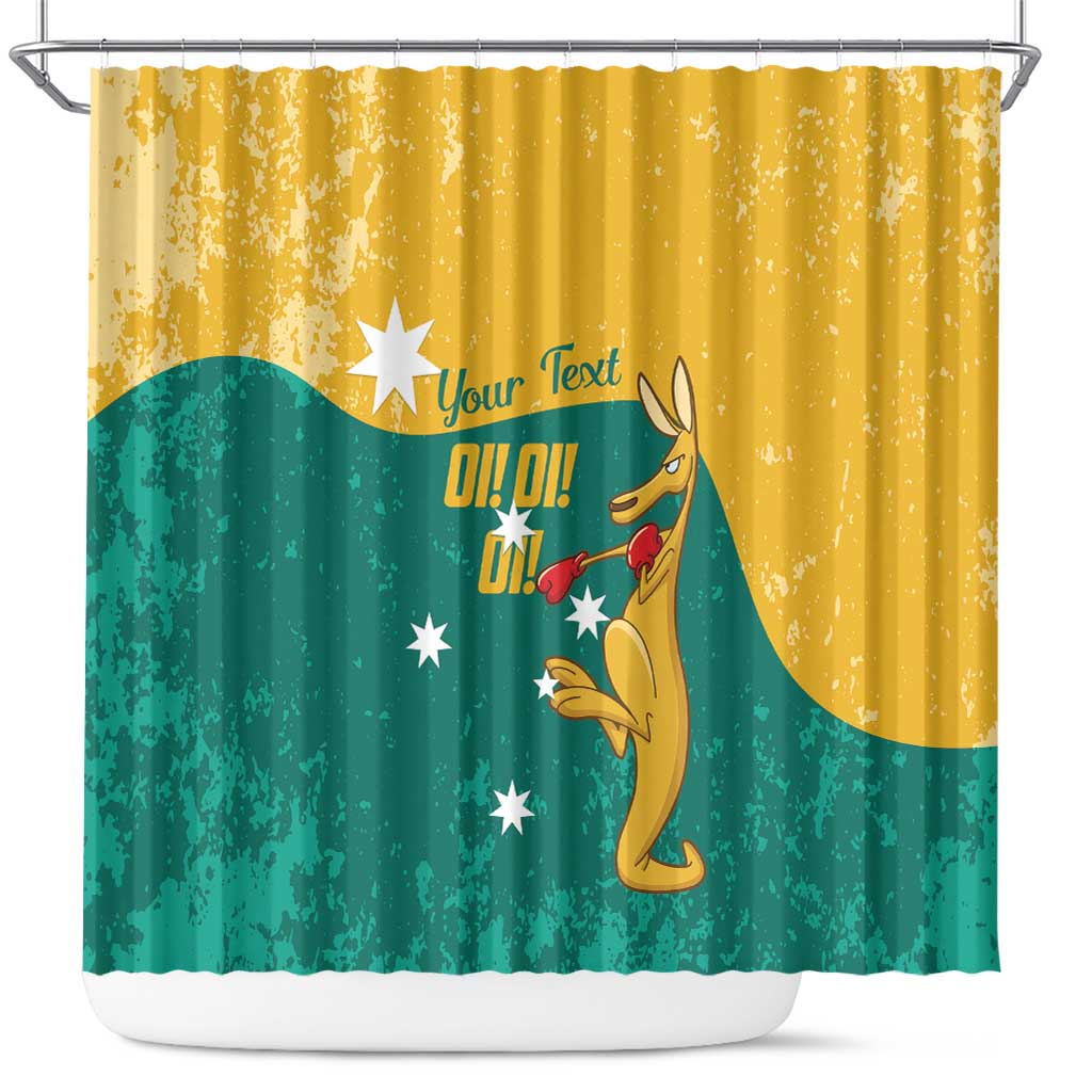 Personalised Boxing Kangaroo Shower Curtain Aussie Oi Oi Oi Sporty National Color - Aussie Hoodie