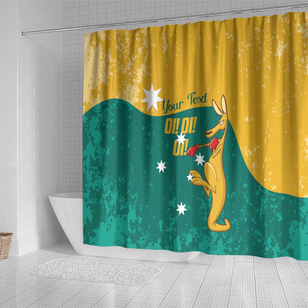 Personalised Boxing Kangaroo Shower Curtain Aussie Oi Oi Oi Sporty National Color - Aussie Hoodie