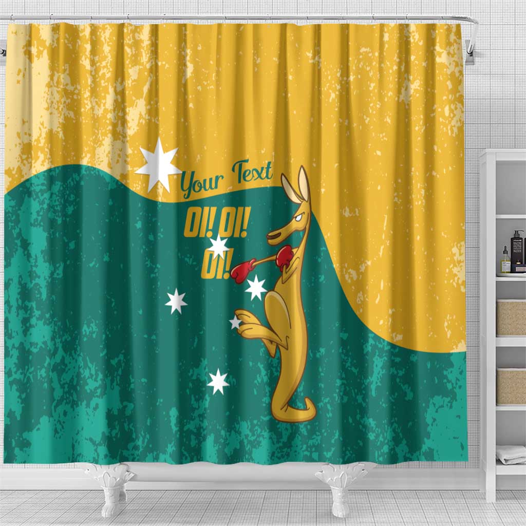 Personalised Boxing Kangaroo Shower Curtain Aussie Oi Oi Oi Sporty National Color - Aussie Hoodie