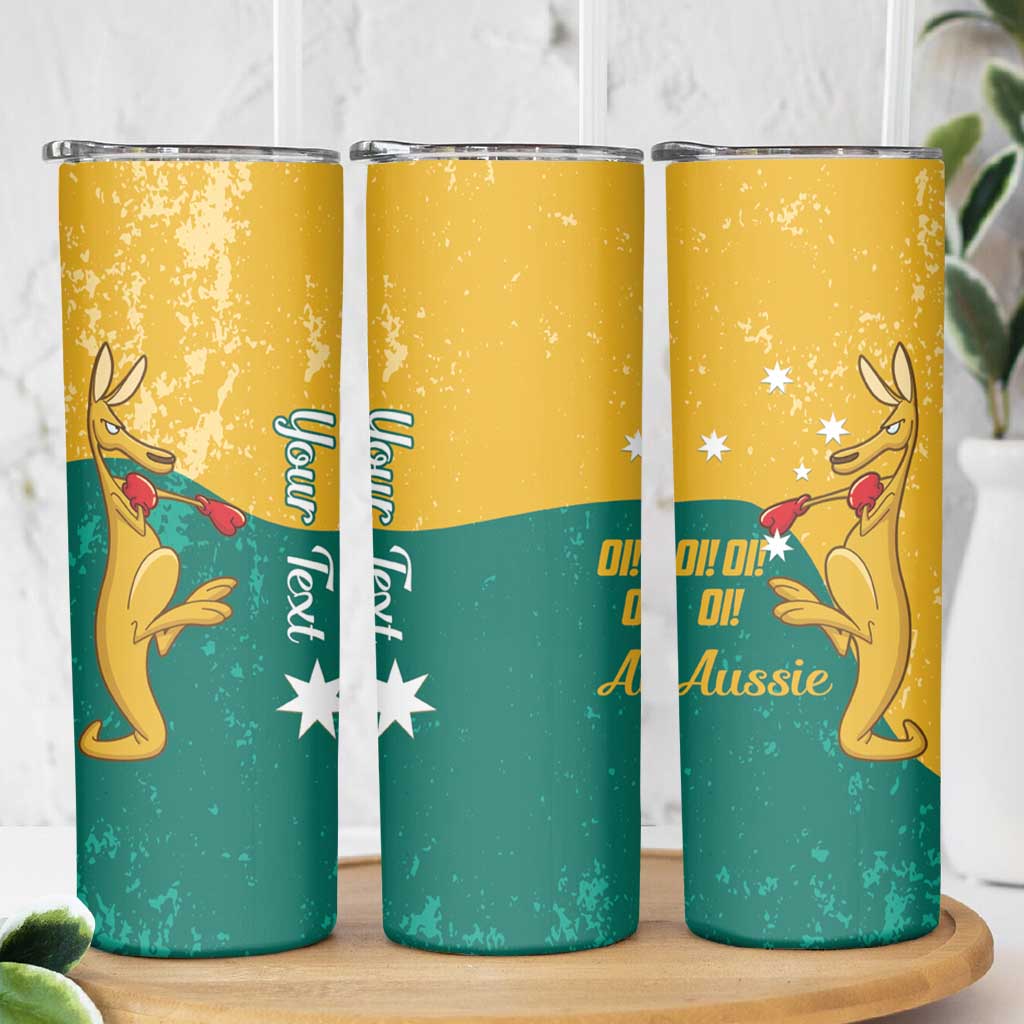 Personalised Boxing Kangaroo Skinny Tumbler Aussie Oi Oi Oi Sporty National Color - Aussie Hoodie