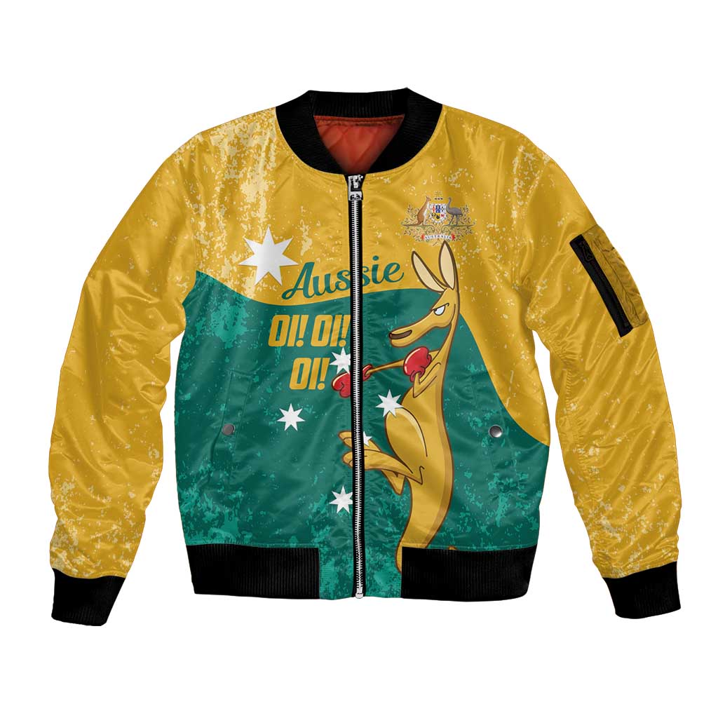 Personalised Boxing Kangaroo Sleeve Zip Bomber Jacket Aussie Oi Oi Oi Sporty National Color - Aussie Hoodie