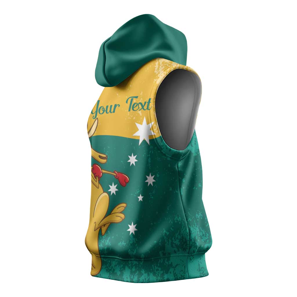 Personalised Boxing Kangaroo Sleeveless Hoodie Aussie Oi Oi Oi Sporty National Color - Aussie Hoodie