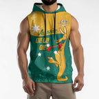 Personalised Boxing Kangaroo Sleeveless Hoodie Aussie Oi Oi Oi Sporty National Color - Aussie Hoodie