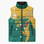 Personalised Boxing Kangaroo Sleeveless Puffer Jacket Aussie Oi Oi Oi Sporty National Color - Aussie Hoodie
