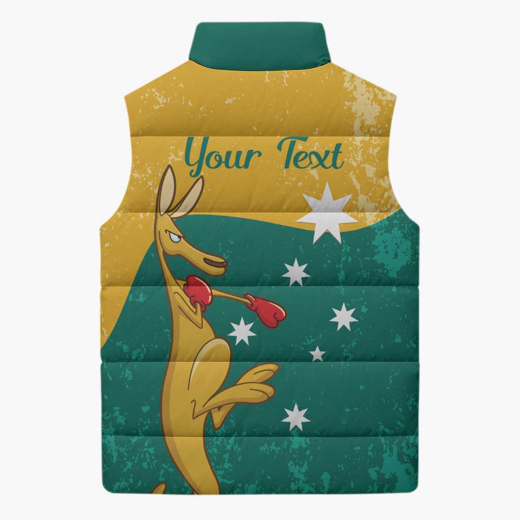 Personalised Boxing Kangaroo Sleeveless Puffer Jacket Aussie Oi Oi Oi Sporty National Color - Aussie Hoodie