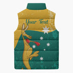 Personalised Boxing Kangaroo Sleeveless Puffer Jacket Aussie Oi Oi Oi Sporty National Color - Aussie Hoodie