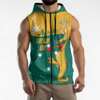 Personalised Boxing Kangaroo Sleeveless Zip Hoodie Aussie Oi Oi Oi Sporty National Color LT14