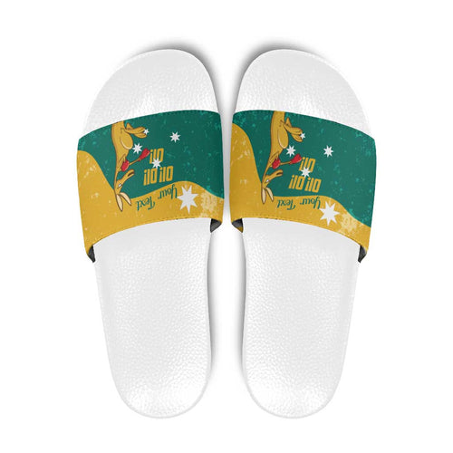 Personalised Boxing Kangaroo Slide Sandals Aussie Oi Oi Oi Sporty National Color - Aussie Hoodie