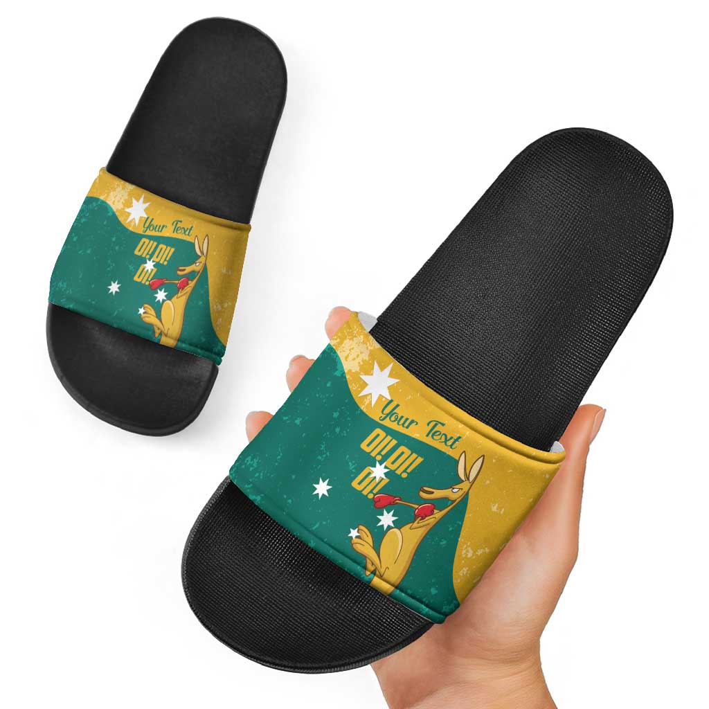 Personalised Boxing Kangaroo Slide Sandals Aussie Oi Oi Oi Sporty National Color - Aussie Hoodie
