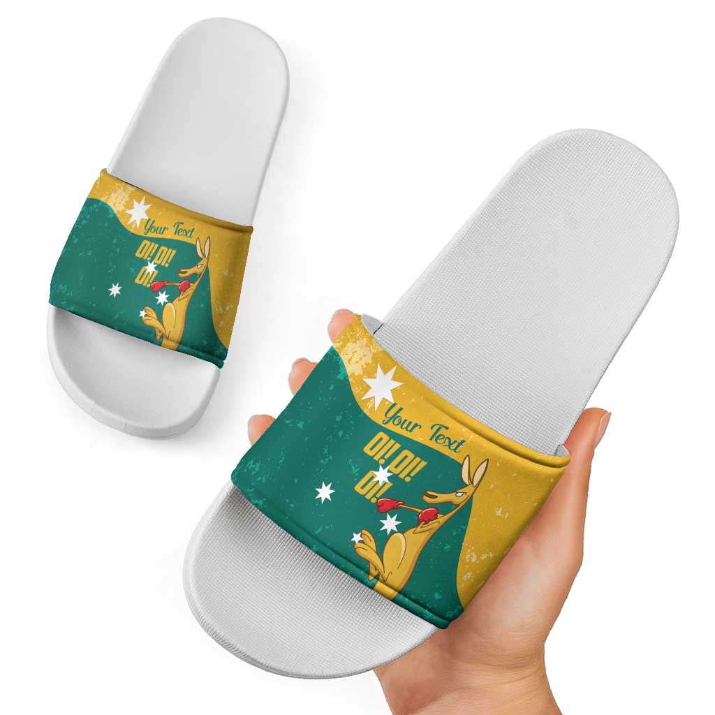 Personalised Boxing Kangaroo Slide Sandals Aussie Oi Oi Oi Sporty National Color - Aussie Hoodie