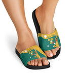 Personalised Boxing Kangaroo Slide Sandals Aussie Oi Oi Oi Sporty National Color - Aussie Hoodie