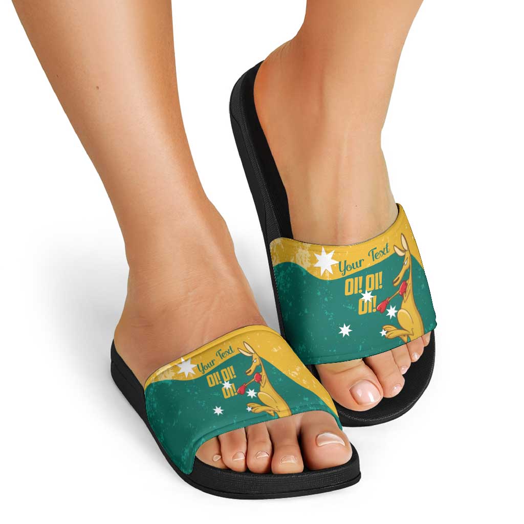 Personalised Boxing Kangaroo Slide Sandals Aussie Oi Oi Oi Sporty National Color - Aussie Hoodie