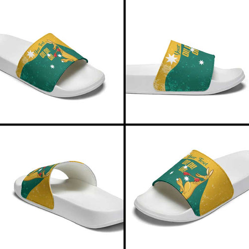 Personalised Boxing Kangaroo Slide Sandals Aussie Oi Oi Oi Sporty National Color - Aussie Hoodie