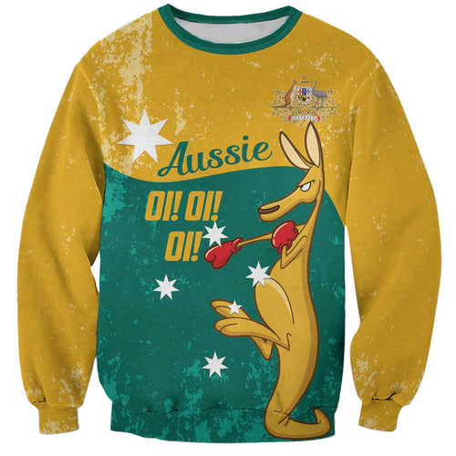 Personalised Boxing Kangaroo Sweatshirt Aussie Oi Oi Oi Sporty National Color - Aussie Hoodie
