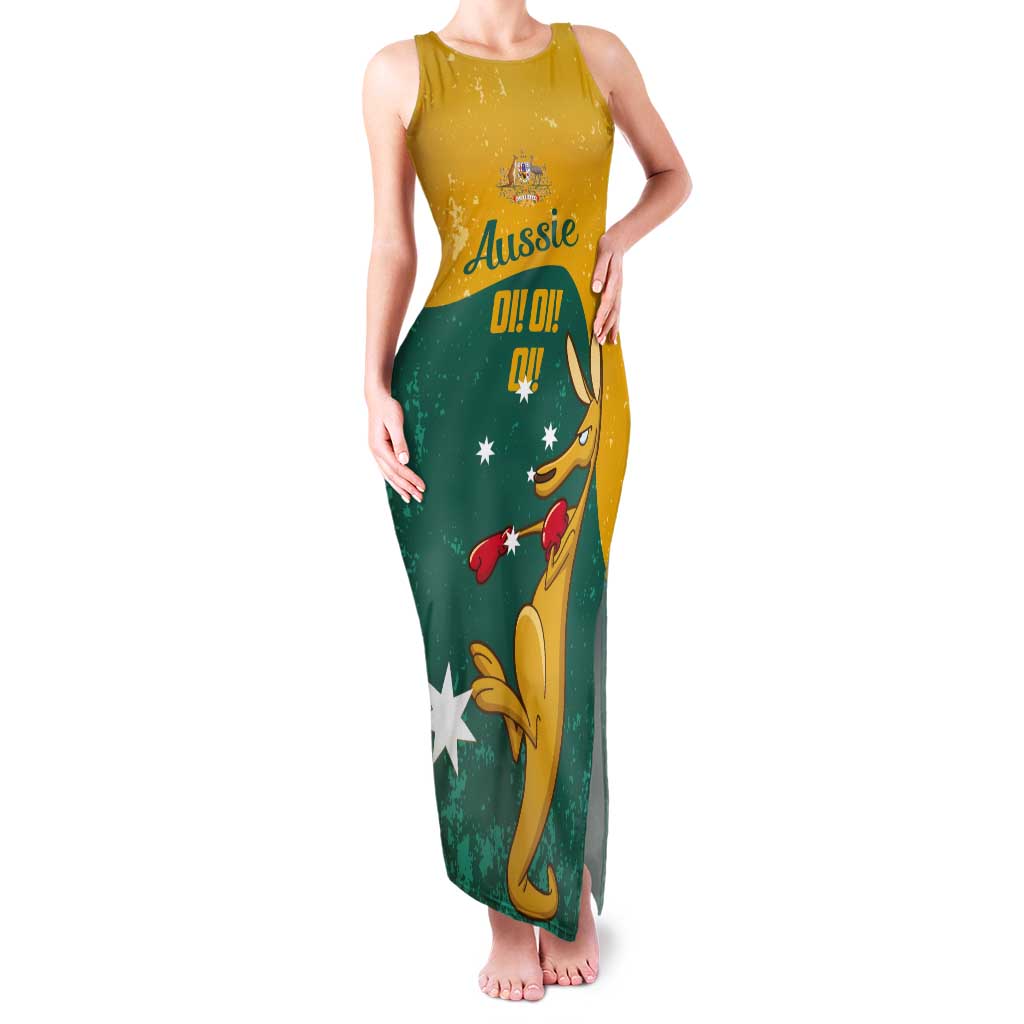 Personalised Boxing Kangaroo Tank Maxi Dress Aussie Oi Oi Oi Sporty National Color - Aussie Hoodie