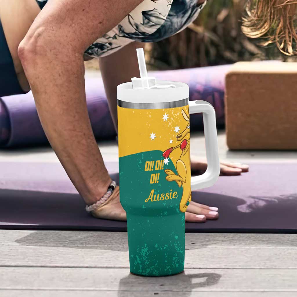 Personalised Boxing Kangaroo Tumbler With Handle Aussie Oi Oi Oi Sporty National Color - Aussie Hoodie