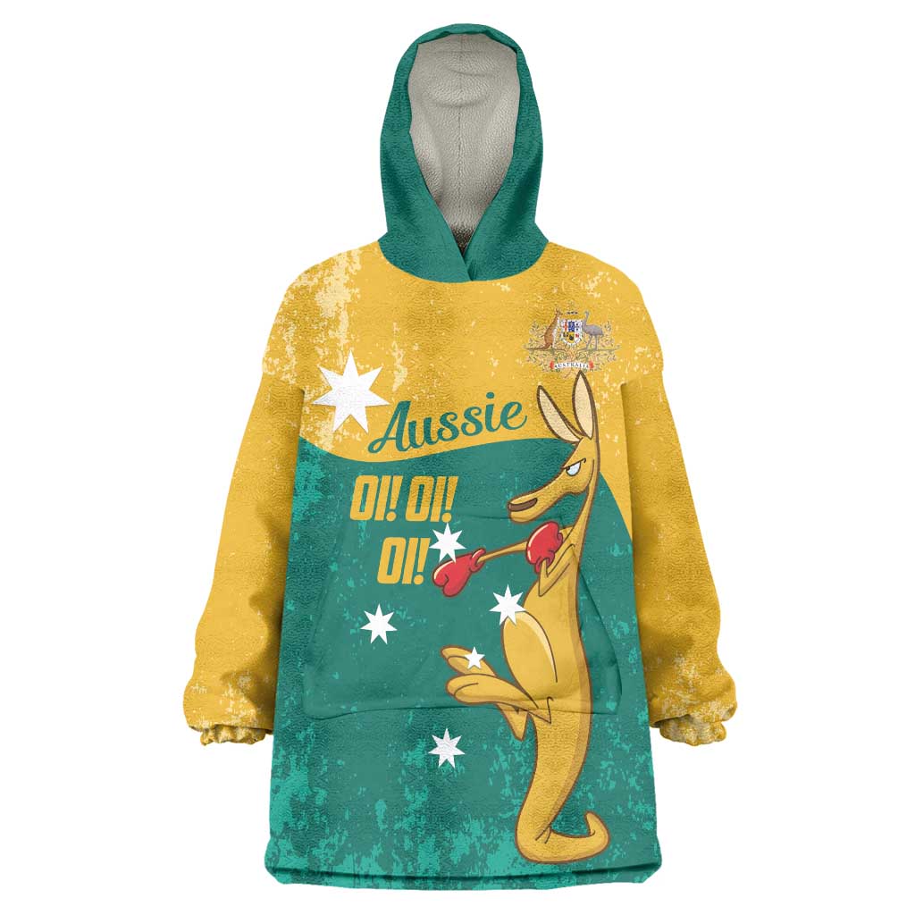 Personalised Boxing Kangaroo Wearable Blanket Hoodie Aussie Oi Oi Oi Sporty National Color - Aussie Hoodie