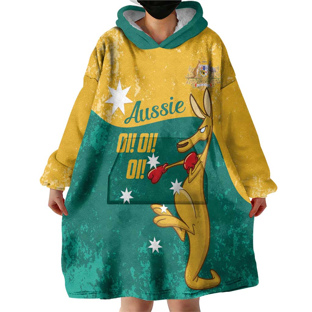 Personalised Boxing Kangaroo Wearable Blanket Hoodie Aussie Oi Oi Oi Sporty National Color - Aussie Hoodie