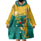 Personalised Boxing Kangaroo Wearable Blanket Hoodie Aussie Oi Oi Oi Sporty National Color - Aussie Hoodie