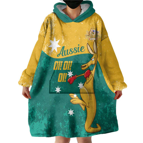 Personalised Boxing Kangaroo Wearable Blanket Hoodie Aussie Oi Oi Oi Sporty National Color - Aussie Hoodie