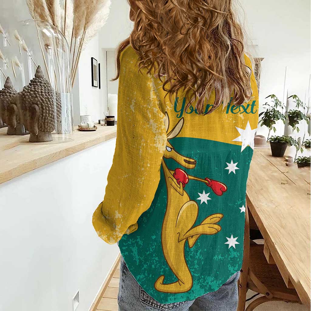 Personalised Boxing Kangaroo Women Casual Shirt Aussie Oi Oi Oi Sporty National Color - Aussie Hoodie