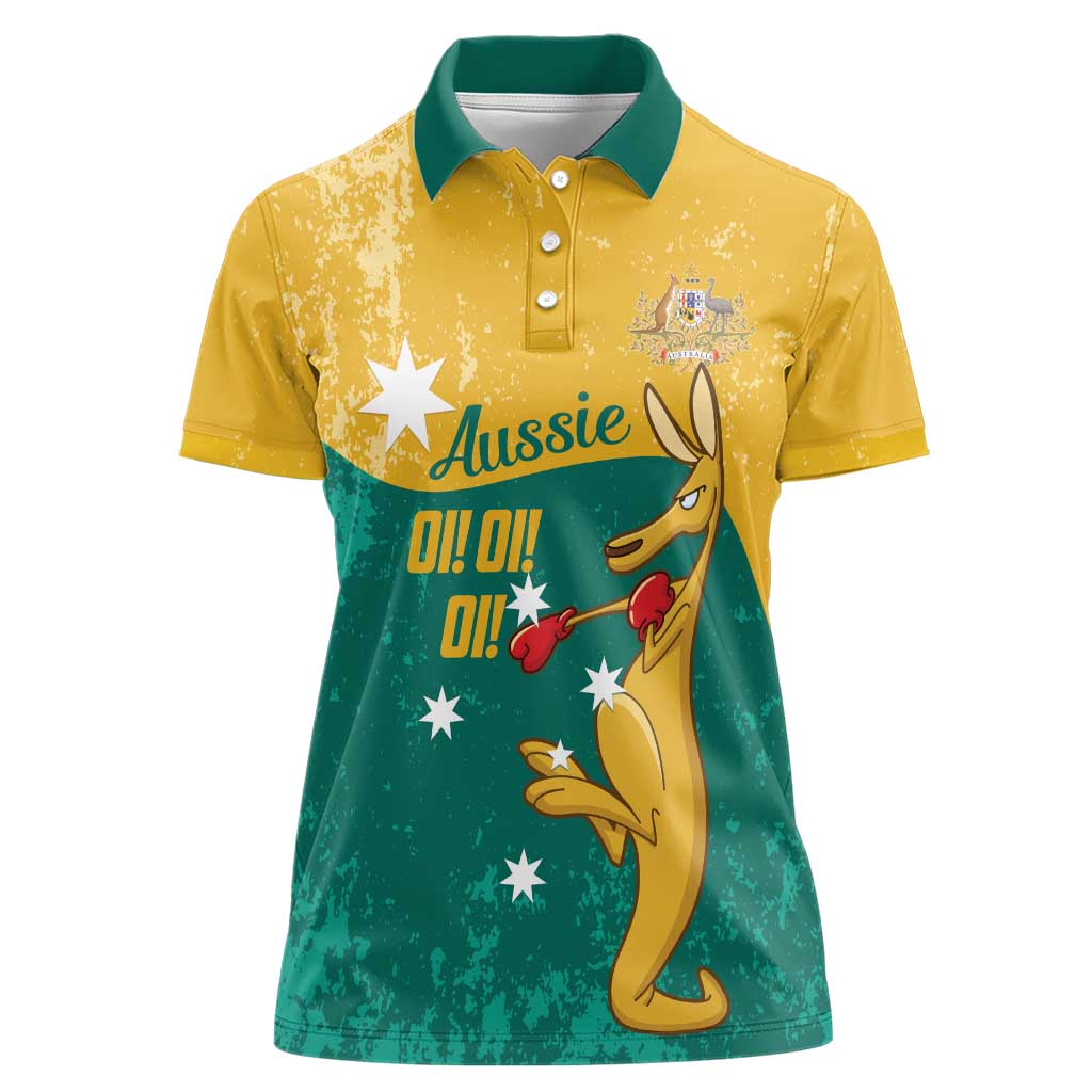 Personalised Boxing Kangaroo Women Polo Shirt Aussie Oi Oi Oi Sporty National Color - Aussie Hoodie