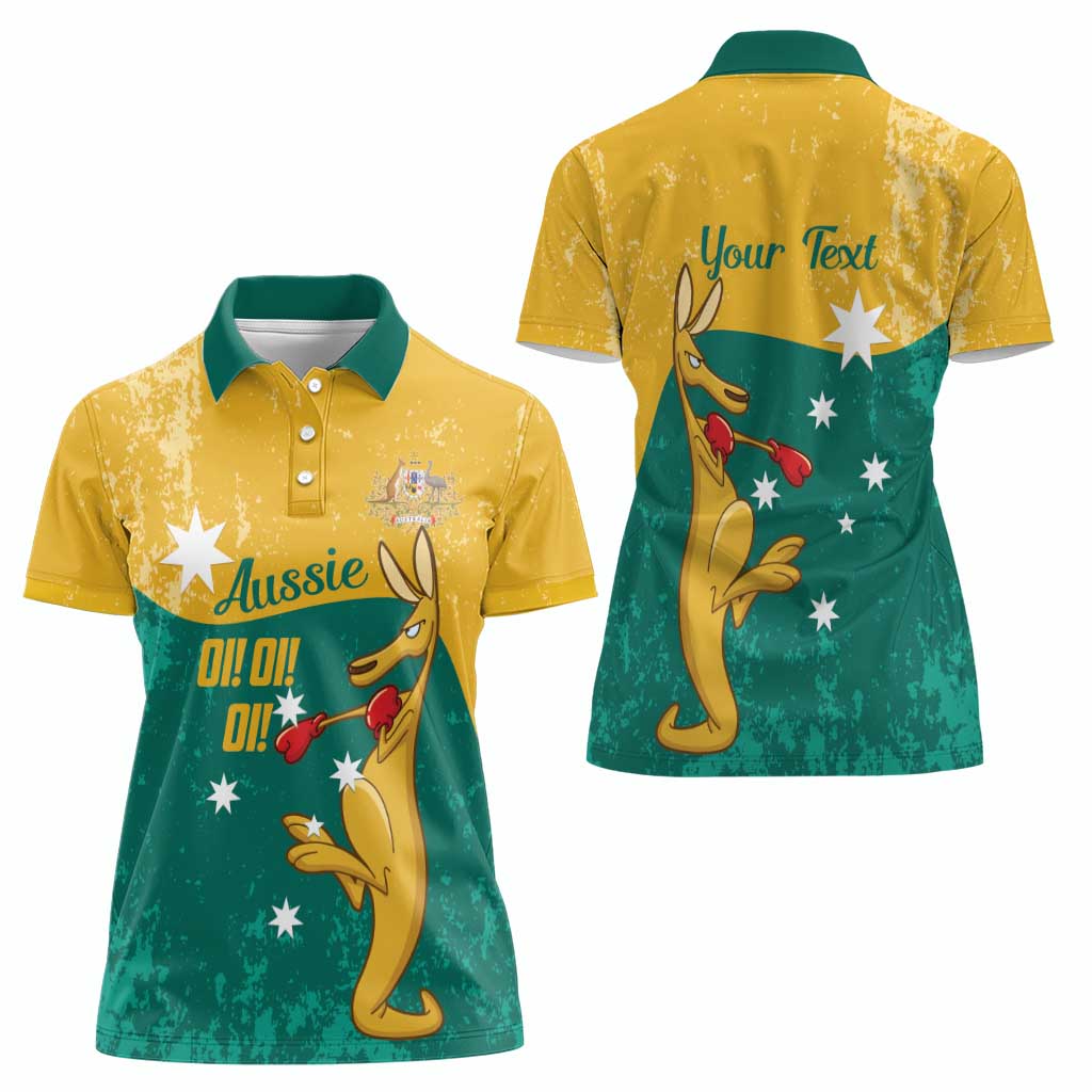 Personalised Boxing Kangaroo Women Polo Shirt Aussie Oi Oi Oi Sporty National Color - Aussie Hoodie