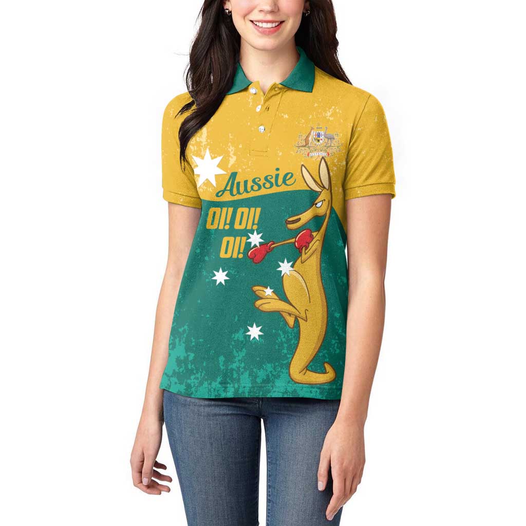 Personalised Boxing Kangaroo Women Polo Shirt Aussie Oi Oi Oi Sporty National Color - Aussie Hoodie